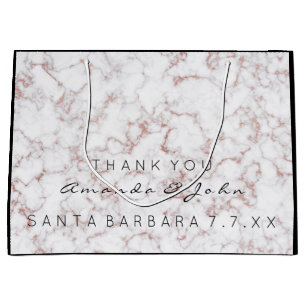 Name Wedding Favour Thank You Marble White Pink Large Gift Bag
