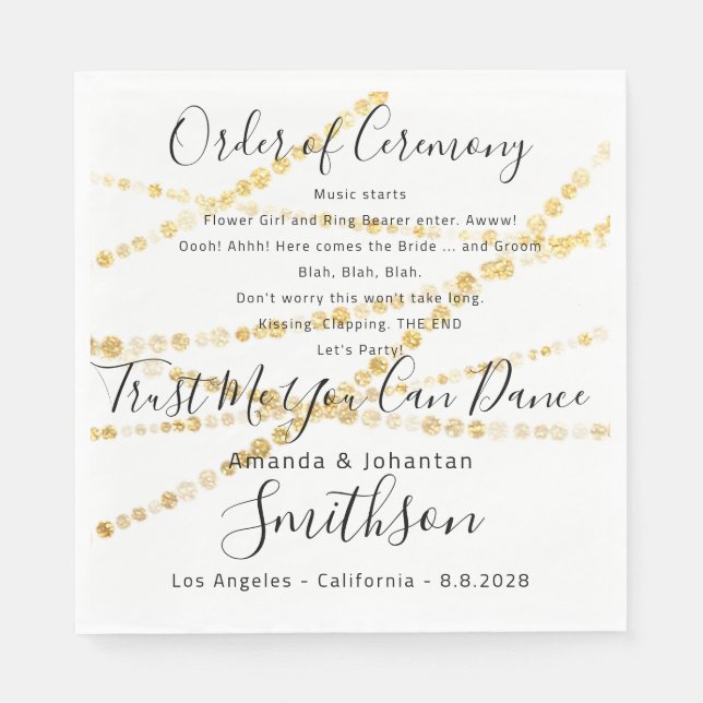 Name Wedding Program Gold Funny Quotes White Napkin (Front)