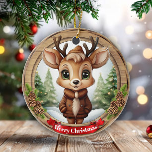 Name Whimsical Reindeer Rustic Holiday Tree  Ceram Ceramic Tree Decoration