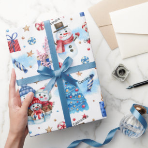 Name, Whimsy Holiday Red-Blue  Pattern 30-in x 6ft Wrapping Paper