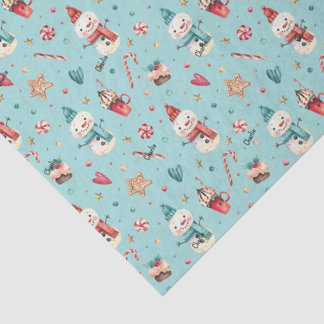Name, Whimsy Snowman Sweets and Hearts Tissue Paper (Detail)