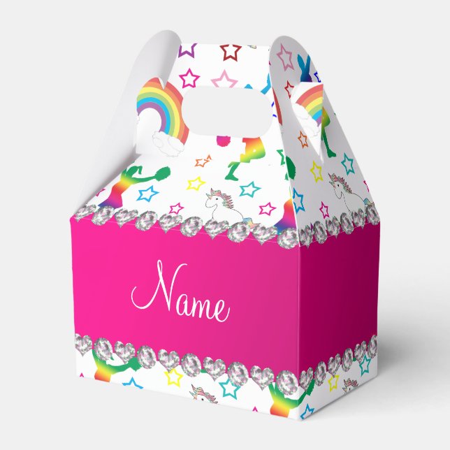 Name white cheerleading rainbow unicorns stars favour box (Front Side)
