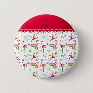 Name white gymnastics rainbows unicorns 6 cm round badge