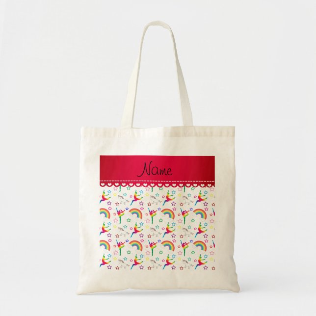Name white gymnastics rainbows unicorns tote bag (Front)