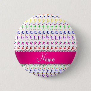 Name white pink rainbow gymnastics hearts stars 6 cm round badge