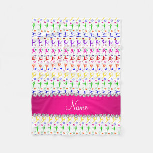 Name white pink rainbow gymnastics hearts stars fleece blanket