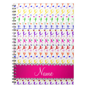 Name white pink rainbow gymnastics hearts stars spiral notebook