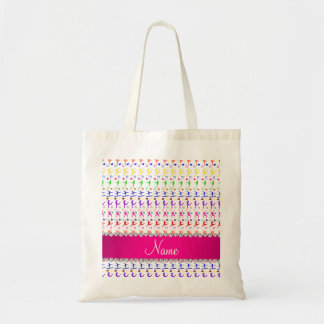 Name white pink rainbow gymnastics hearts stars tote bag
