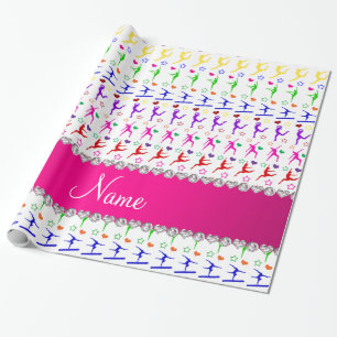 Name white pink rainbow gymnastics hearts stars wrapping paper