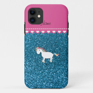 Name white unicorn sky blue glitter iPhone 11 case