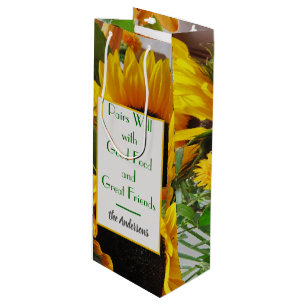 Name & Wine Quote Autumn Sunflowers Gift Bag