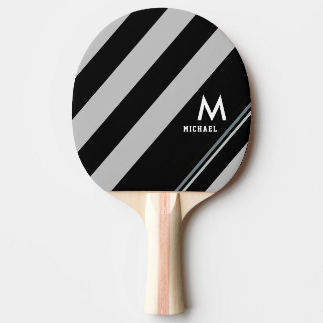 Name with Diagonal Black Stripes Ping Pong Paddle (Front)