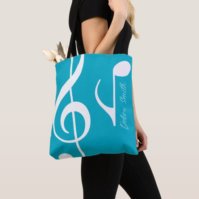 Name with Musical Notes (both sides) azure blue Tote Bag (Close Up)