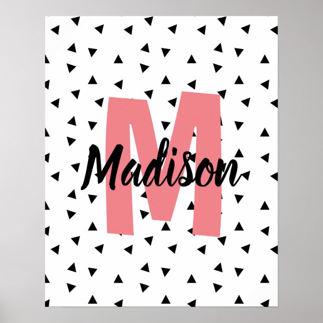 Name with pink monogram personalised name print. a poster (Front)