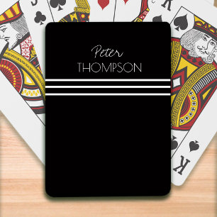 name with white stripes on black playing cards