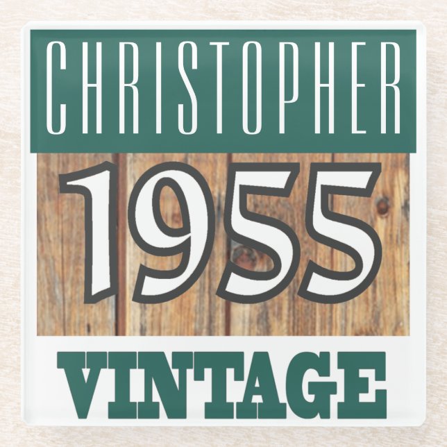 Name with Year 1955 Vintage Glass Coaster (Front)
