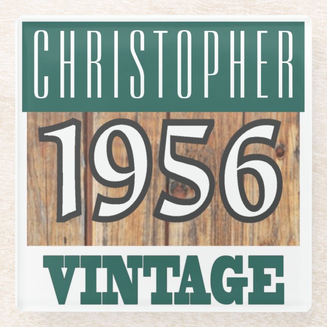 Name with Year 1956 Vintage Glass Coaster (Front)