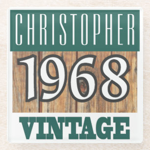 Name with Year 1968 Vintage Glass Coaster