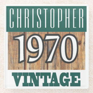 Name with Year 1970 Vintage Glass Coaster