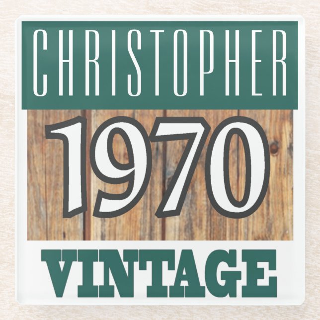 Name with Year 1970 Vintage Glass Coaster (Front)