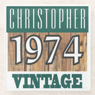 Name with Year 1974 Vintage Glass Coaster
