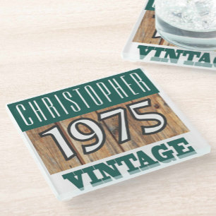 Name with Year 1975 Vintage Glass Coaster
