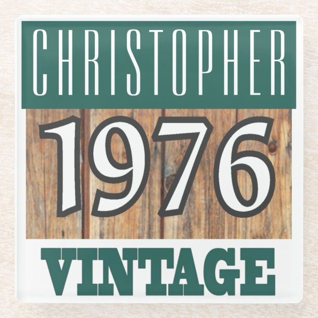 Name with Year 1976 Vintage Glass Coaster (Front)