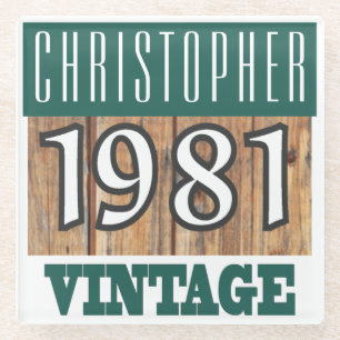 Name with Year 1981 Vintage Glass Coaster