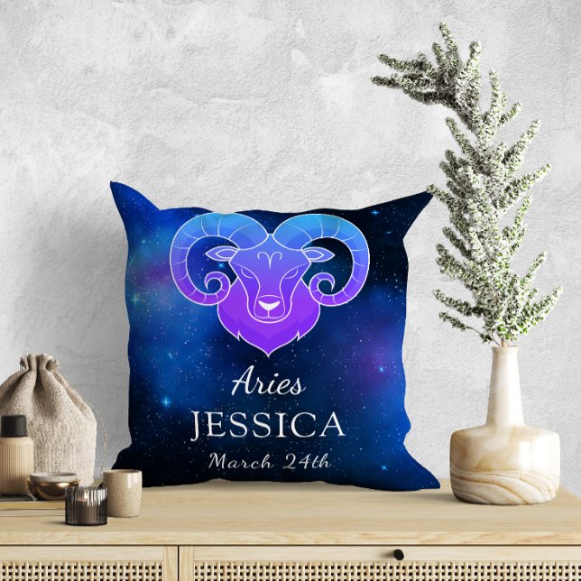Name with Zodiac sign Aries Gift Throw Pillow (Creator Uploaded)