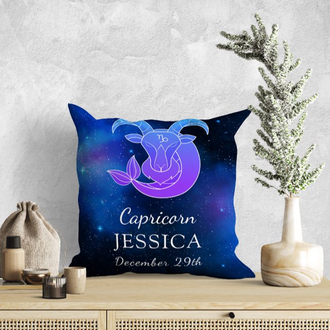 Name with Zodiac sign Capricorn Gift Throw Pillow (Creator Uploaded)