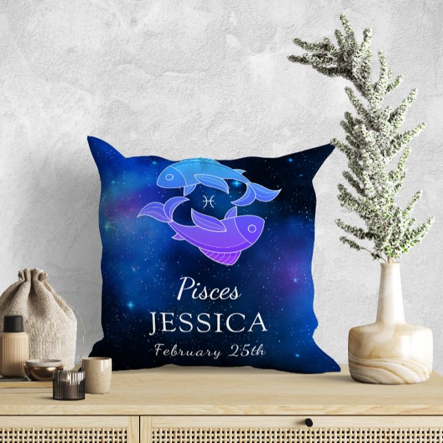 Name with Zodiac sign Pisces Gift Throw Pillow (Creator Uploaded)