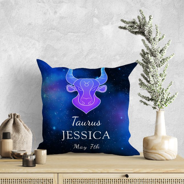 Name with Zodiac sign Taurus Gift Throw Pillow (Creator Uploaded)