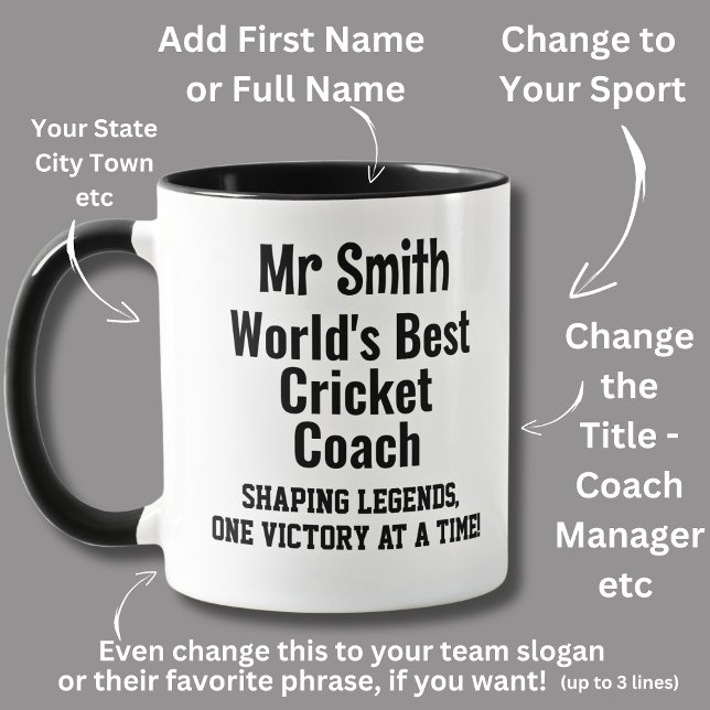 Name, Worlds Best Cricket Coach  Mug (Creator Uploaded)