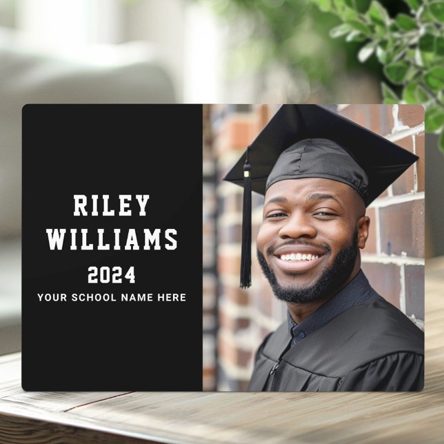 Name year 2024 school modern black graduation plaque (Name year 2024 school modern black graduation plaque)