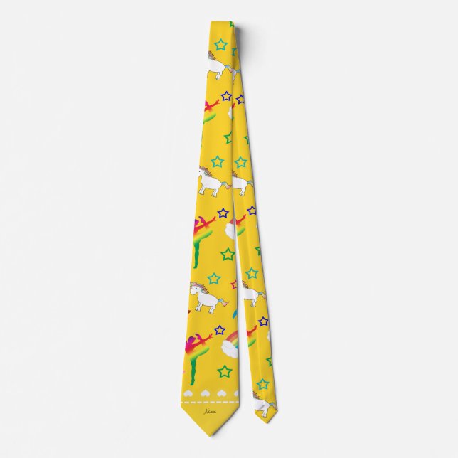 Name yellow gymnastics rainbows unicorns tie (Front)