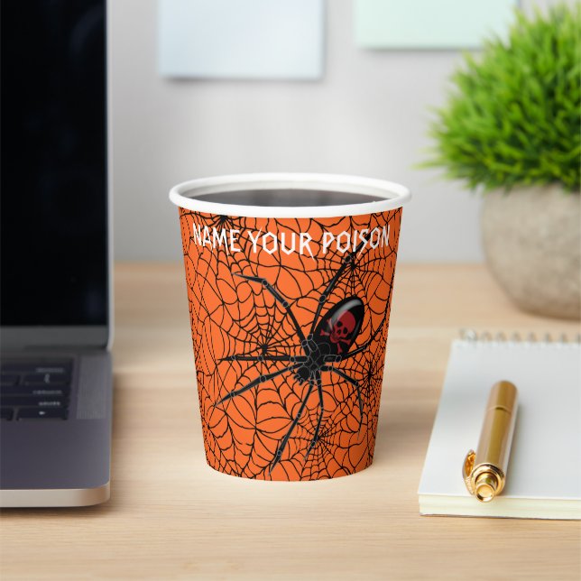 Name Your Poison Black Widow Spider Halloween Webs Paper Cups (Insitu)