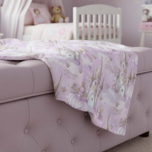 Name Your Princess and Castle Lavender ID1053 Fleece Blanket