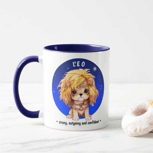 Name Zodiac Astrosign Leo Watercolor Blue starsky Mug (With Donut)