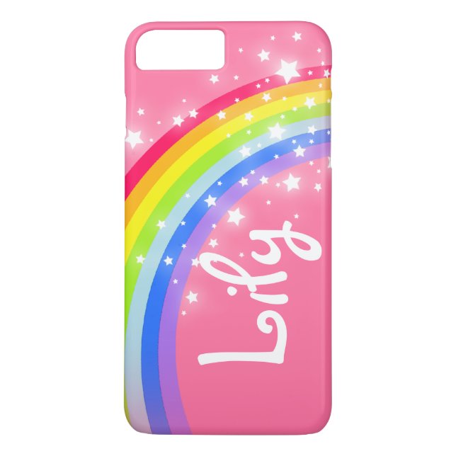 Named 4 letter lily rainbow pink iphone case (Back)