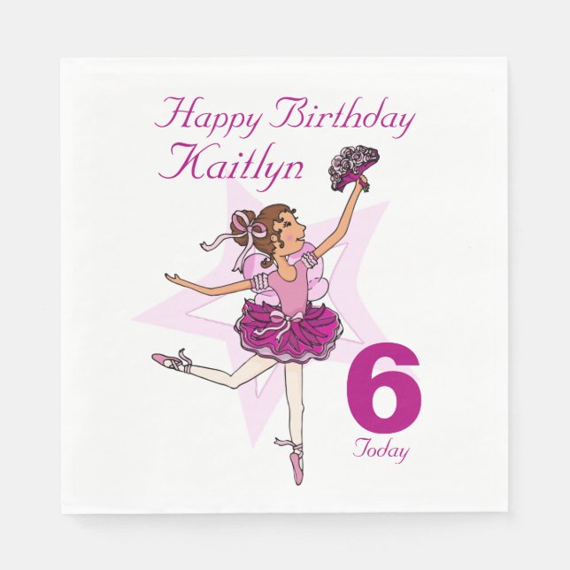 Named ballerina girls 6th birthday napkins (Front)