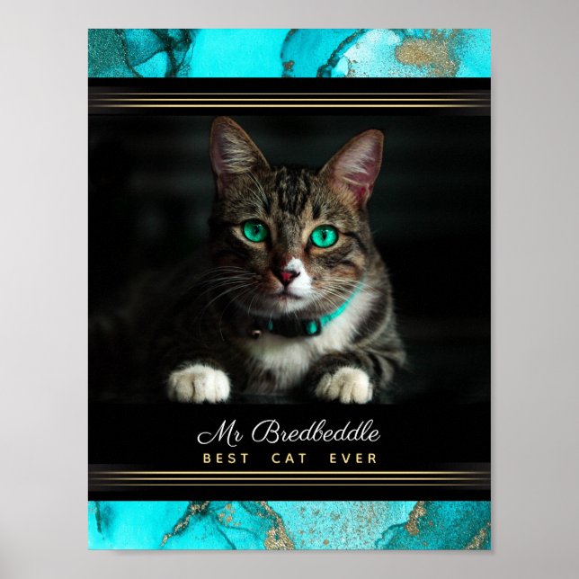 Named Best Cat Ever Photo Template Teal Abstract Poster (Front)
