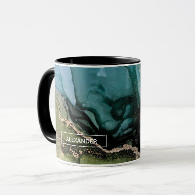 Named Black Teal Metallic Abstract Art Mug (Front Left)