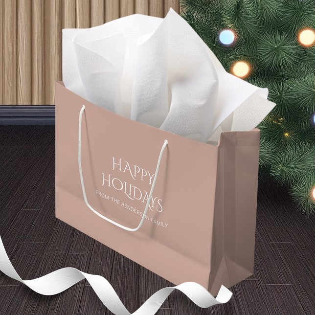 Named Boho Pink Happy Holidays Colour D2AFA1  Large Gift Bag (Named Boho Pink Happy Holidays Color D2AFA1 Large Gift Bag)