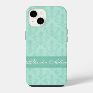 Named Fleur de Lis damask mint green iPhone 14 Case