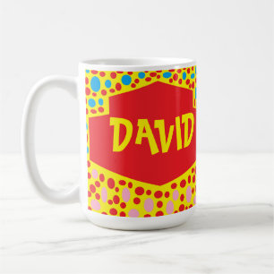 Named for David red yellow blue patterned design Coffee Mug