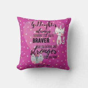 Named GODDAUGHTER Motivational Quote Cute Cat Pink Cushion