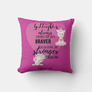 Named GODDAUGHTER Motivational Quote Unicorn Pink Cushion