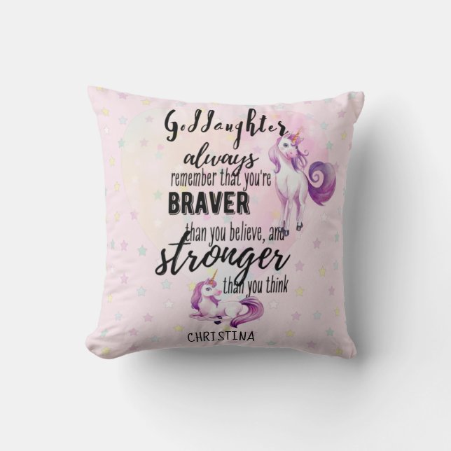 Named GODDAUGHTER Motivational Quote Unicorn Pink  Cushion (Front)