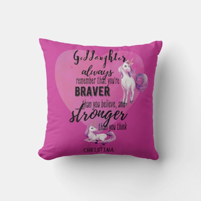 Named GODDAUGHTER Motivational Quote Unicorn Pink  Cushion (Front)
