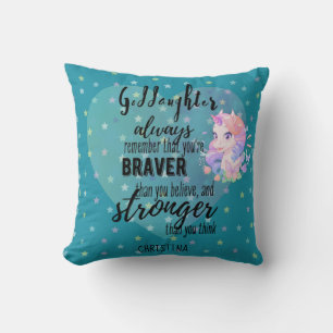 Named GODDAUGHTER Motivational Quote Unicorn Teal  Cushion